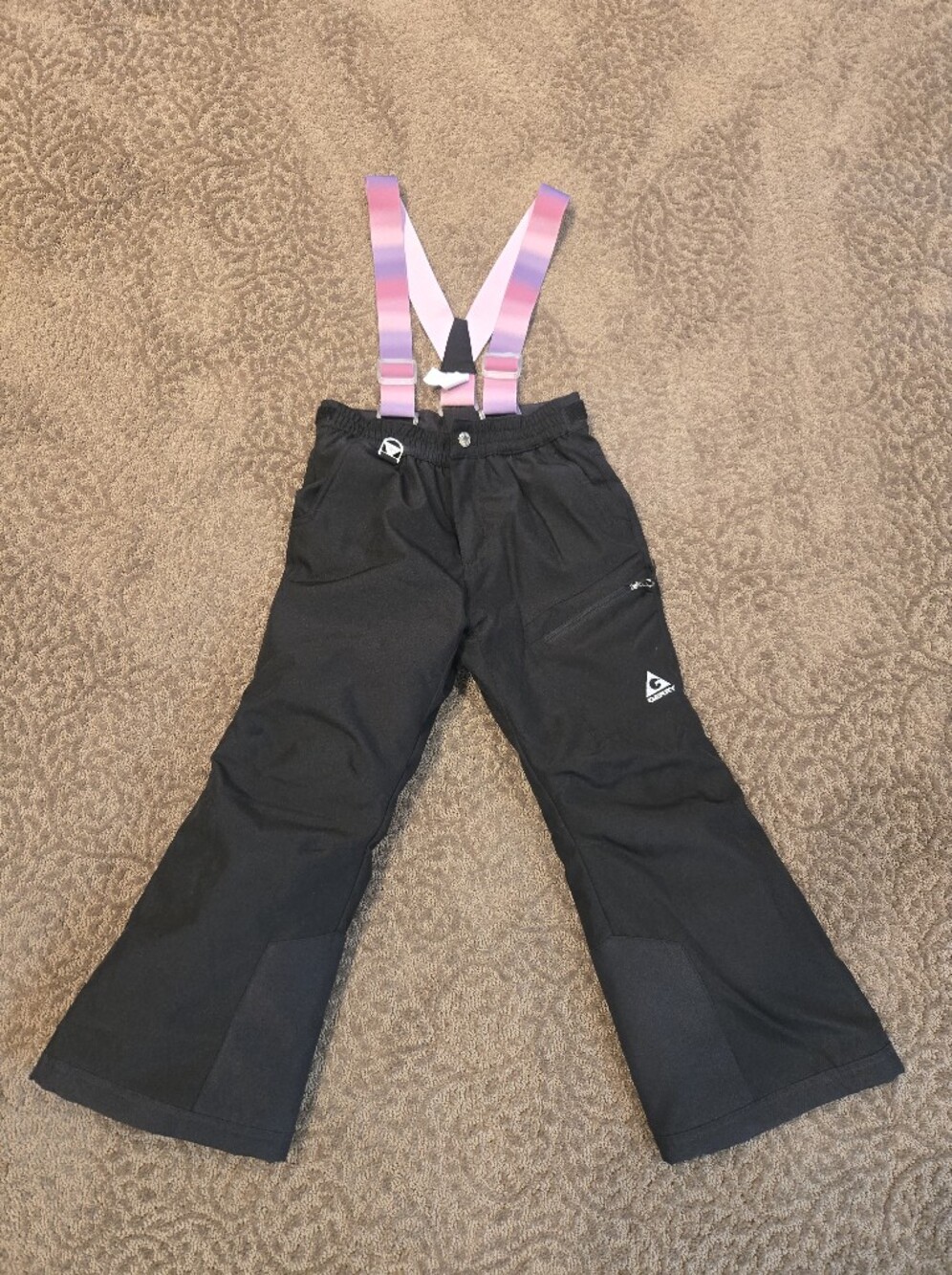 Gerry Black Kids Snow Overalls with Pink Suspenders